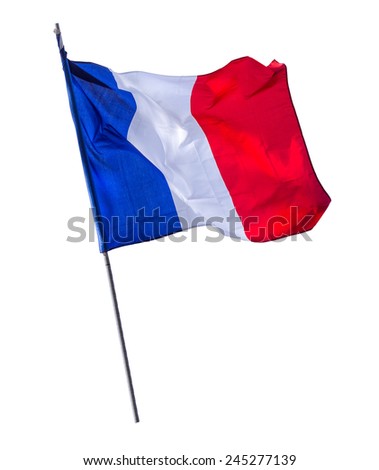 Isolated French Flag On A Pole Royalty-Free Stock Photo #245277139