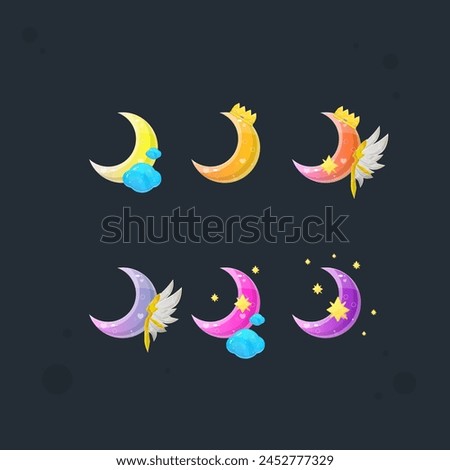 Moon Glossy Set Blue Red Orange Golden Game Icon Badge Sub Bit Badges Streamer Graphics Games Wings Emblem Twitch Game Icon Badge Isolated Vector Design