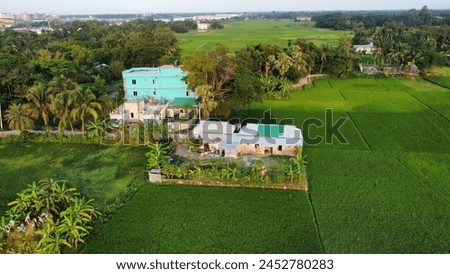 Aerial drone bird eye view of Narayanganj , Dhaka, Bangladesh. beautiful Bangladesh. Beautiful aerial view landscape with village house, green nature, village view. drone landscape photography.