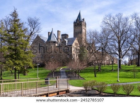 Pathway leading to historic University Hall at Ohio Wesleyan University in Delaware, OH Royalty-Free Stock Photo #2452785107