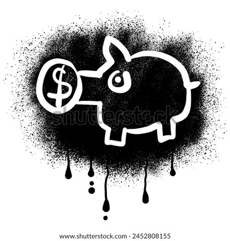 Piggy bank graffiti drawn with black spray paint