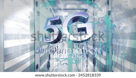 Image of text buy get free on network of usa and set of in in warehouse. Social media and global communication interface technology concept digitally generated image.