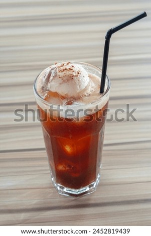 Iced Cappuccino Caramel with float served in glassware