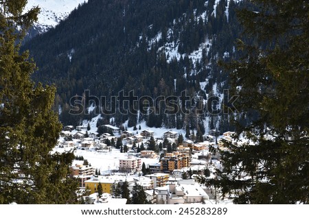Winter view of Davos, famous Swiss skiing resort 