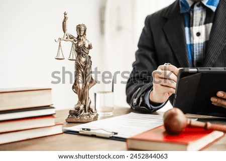 Online consulting in law leverages digital platforms for legal advice and guidance, ensuring access to justice while upholding principles of fairness, equality, accountability in legal proceedings. Royalty-Free Stock Photo #2452844063