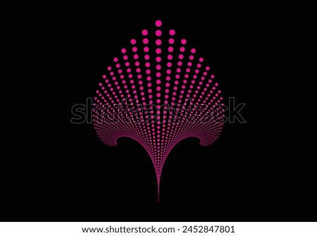 Vector abstract geometrical image of fountain silhouette. Fan shaped element, consisting from small metallic triangular stylized water drops. Logo, icon design, oil source sign