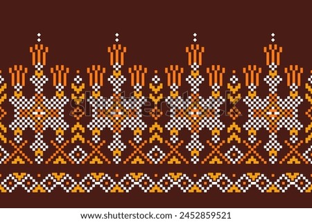 Embroidery Cross Stitch. Ethnic Patterns. Pixel Horizontal Seamless Vector. Geometric Ethnic Indian pattern. Native Ethnic pattern. Cross Stitch Border. Texture Textile Fabric Clothing Knitwear print.
