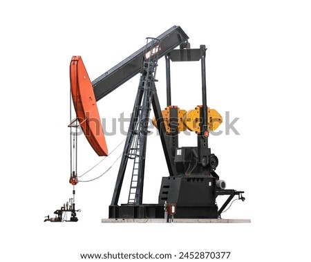 Oil pump jack isolated on white background. Oil rig energy industrial machine for petroleum pumpjack