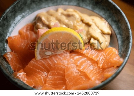 Fresh Salmon and Uni with Rice