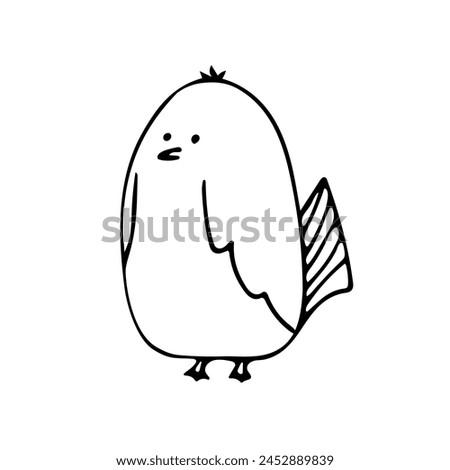 Cute little bird for easter, farming  design. Black line doodle small chicken. Hand drawn clip art illustration in doodle style for poster, banner, print, greeting card. Isolated on white background.