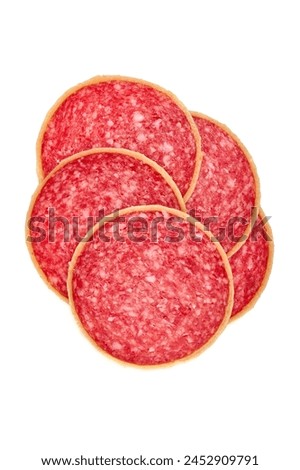 Salami smoked sausage, isolated on white background. High resolution image.