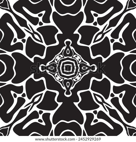 Monochrome batik print pattern, repeating batik pattern