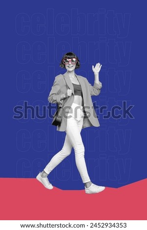 3D photo collage composite trend artwork sketch image of black white silhouette young attractive lady fashion look flirty walk show hello