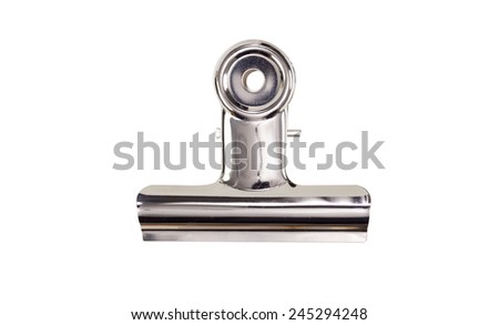 Metal bulldog clip isolate on white Royalty-Free Stock Photo #245294248