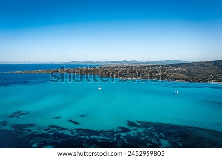 Aerial View of Spaggia La Pelosa Near Stintino, Sardegna Royalty-Free Stock Photo #2452959805