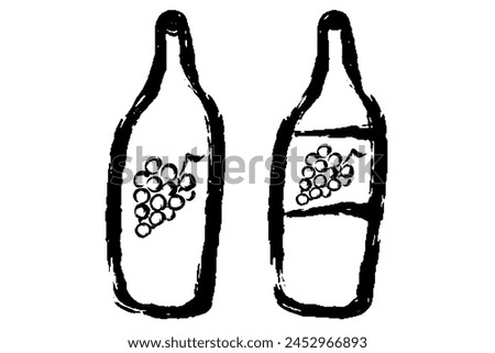 Clip art of wine bottle with label of grapes drawn by brush