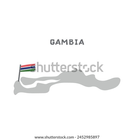 Gambia vector map illustration, country map silhouette with the flag inside. Map of the Gambia with the national flag isolated on white background