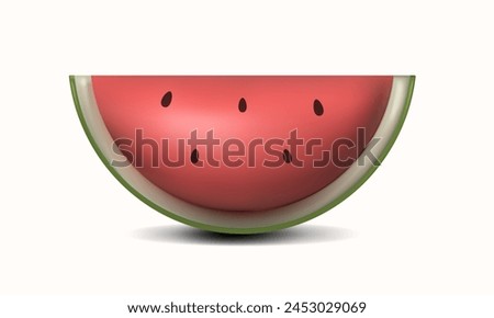 3d Vector Watermelon. Cute Tropical fruit print. Summer sale clip art. Fresh fruit, 3d vector water melon icon isolated on white. Vector illustration EPS 10
