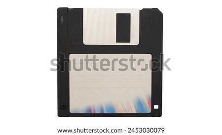Floppy disk with blank label on white background