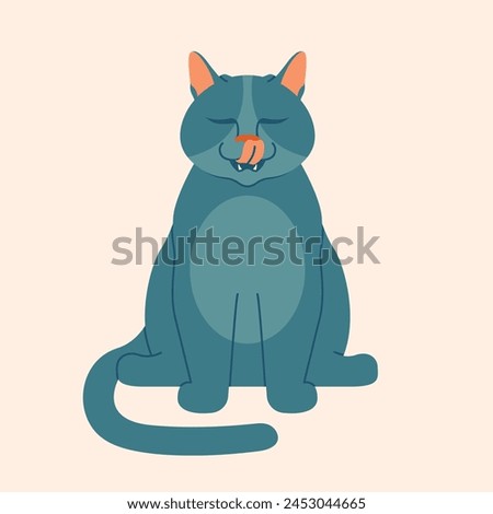 Cute illustration with sitting domestic cat. Cute clip art with pet, animal, kitten. Sweet home concept. Cozy art for card, banner, sticker