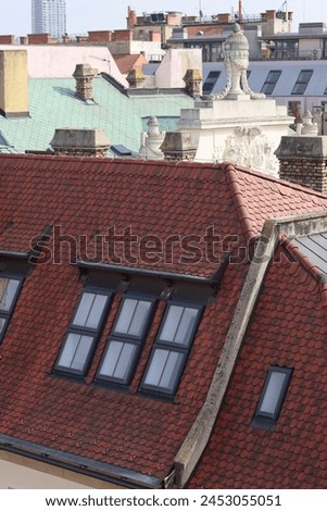 Old buildings close up photo. Beautiful facades of European buildings. Traditional architecture of Bratislava, Slovakia 