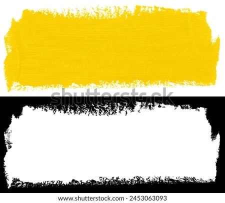 Yellow stroke of paint brush texture isolated on white background with clipping mask (alpha channel) for quick isolation.