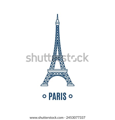 Simplistic blue line art of Eiffel Tower Royalty-Free Stock Photo #2453077337
