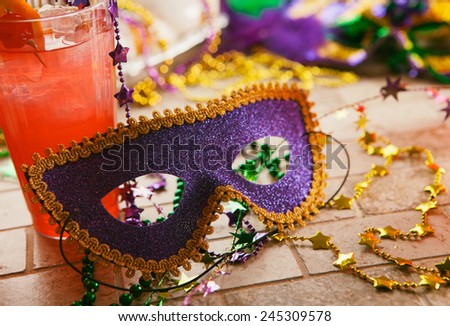 Mardi Gras: Party Mask With Festive Decorations And Trinkets