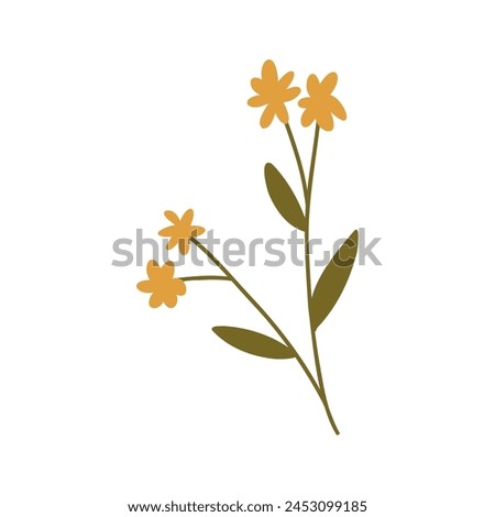 Cute hand drawn yellow flowers, cartoon flat vector illustration isolated on white background. Simple autumn botany element.