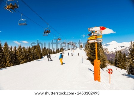 Skiers in Morzine, French Alps, France, Europe