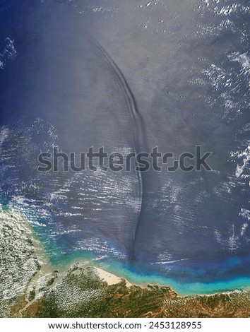 Atmospheric gravity waves in the Atlantic Ocean, northeast of Brazil. Atmospheric gravity waves in the Atlantic Ocean, northeast of Brazil. Elements of this image furnished by NASA. Royalty-Free Stock Photo #2453128955