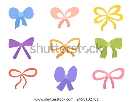 colorful ribbon set, hand drawn bowknot, different shape, decoration, gift, present, vector illustration