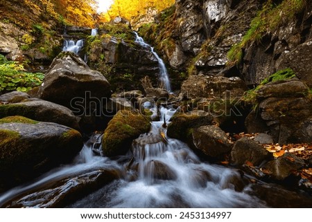 Autumn at the Dardagna waterfalls, Tosco Emiliano Apennines, Apuan Alps, Lizzano in Belvedere, Emilia Romagna, Italy, Europe