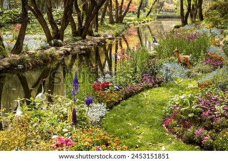 Autumn spring tree and flower landscape 