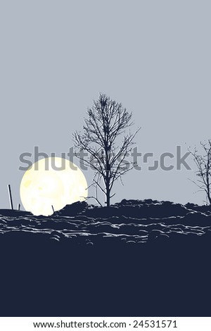 Tree and moon, vector illustration