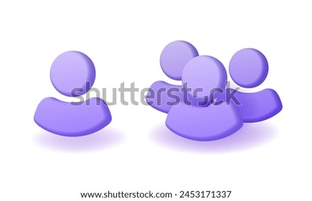People 3d icon set, person group graphic cut out isolated illustration, purple use member man silhouette modern design, team crowd symbol, customer human sign image clip art