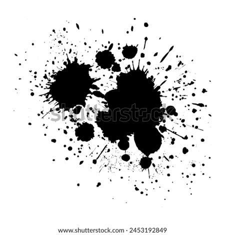A black stain of spreading ink. Vector with artistic spots and splashes. Fashionable background with dirty dust texture. Abstract shape with brush strokes