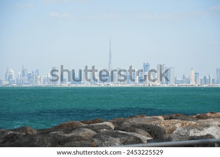 Picture of Dubai’s skyline from Palm Jumeirah during a walk.
