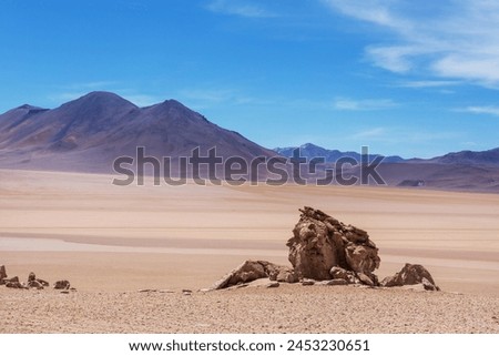 Epic Salvador Dali desert. Unusual natural landscapes in Bolivia. Royalty-Free Stock Photo #2453230651