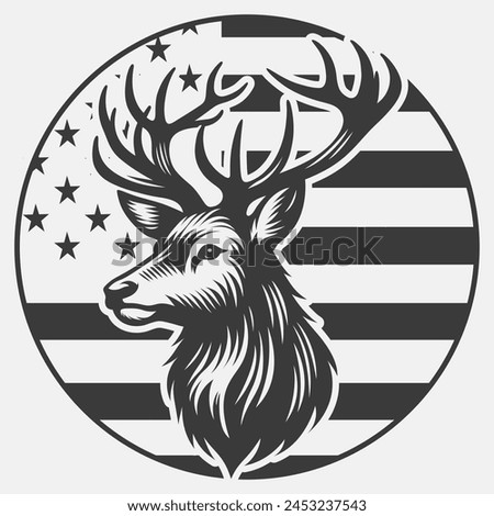 Deer Hunting American Flag Silhouette Vector Files,Hunting Clipart,American Flag Deer,Deer Hunting T-shirt Design