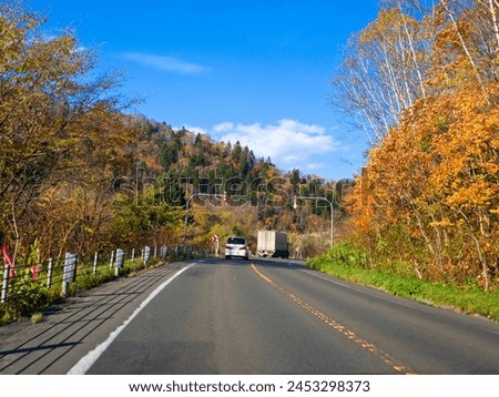The rural road on Hokkaido expressway in Autumn season.