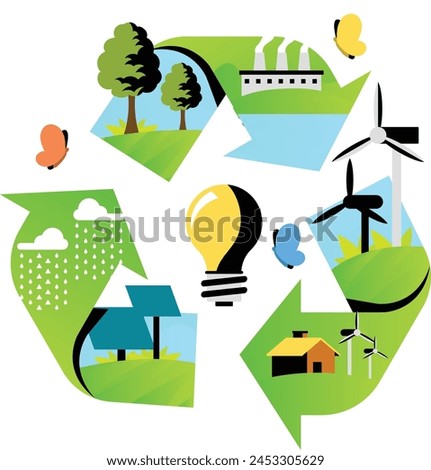 Green energy healthy world, recycle energy, environment concept vector illustration