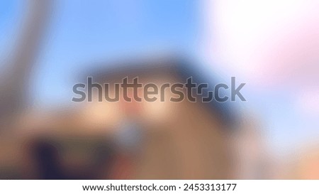 Caucasian tourist enjoys a day with a Rajasthani family, riding camels and savoring local cuisine.Blurred image