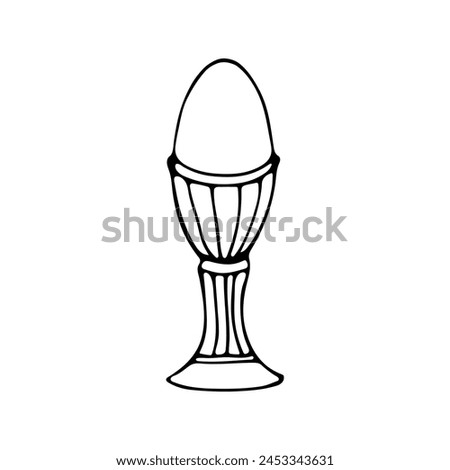 Simple egg on stand for easter, food design. Black line doodle egg. Hand drawn clip art illustration in doodle style for poster, banner, print, greeting card. Isolated on white background.