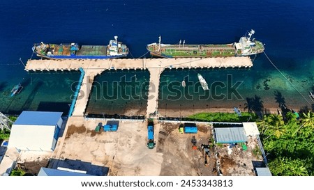 aerial view of ships and sea at Calabai Harbor