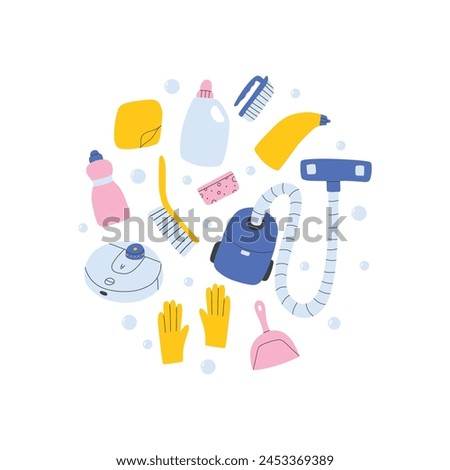 Set of cleaning elements. Vector collection of clip art cleaning in hand drawn style.