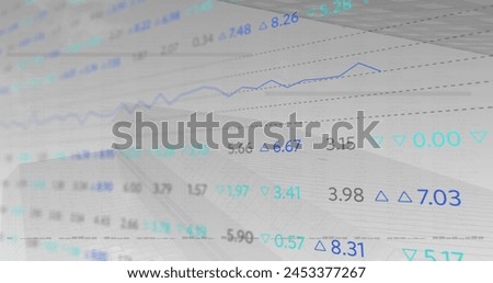 Digital image of stock market data processing against data processing on white background. global finance and economy concept