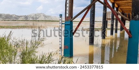The water level meter of a wetland demonstrates the scarcity of water that exists due to the lack of rain, there is drought and lack of water. Nallihan National Park, Ankara