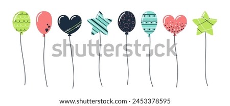 Vector set of balloons in cartoon flat style isolated on white background