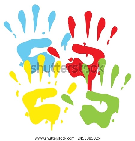 Kids Hand Prints Painting Vector Art Stamp Illustration Icon